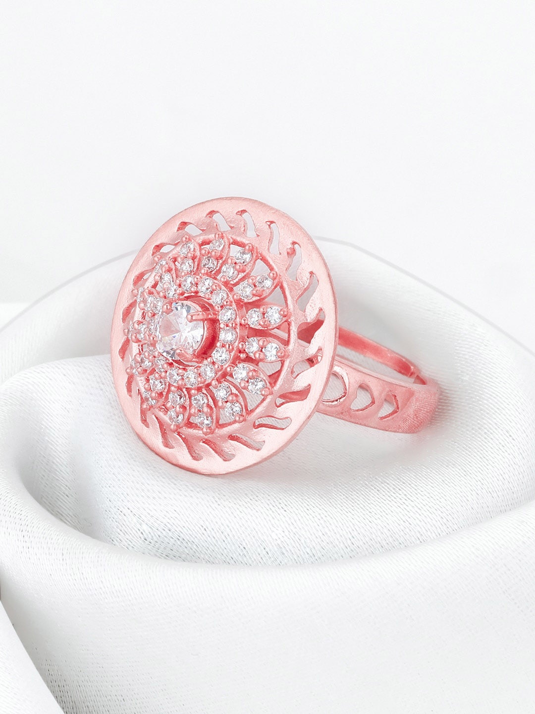 

GIVA 925 Sterling Silver Rose Gold-Plated CZ Studded Adjustable Finger Ring