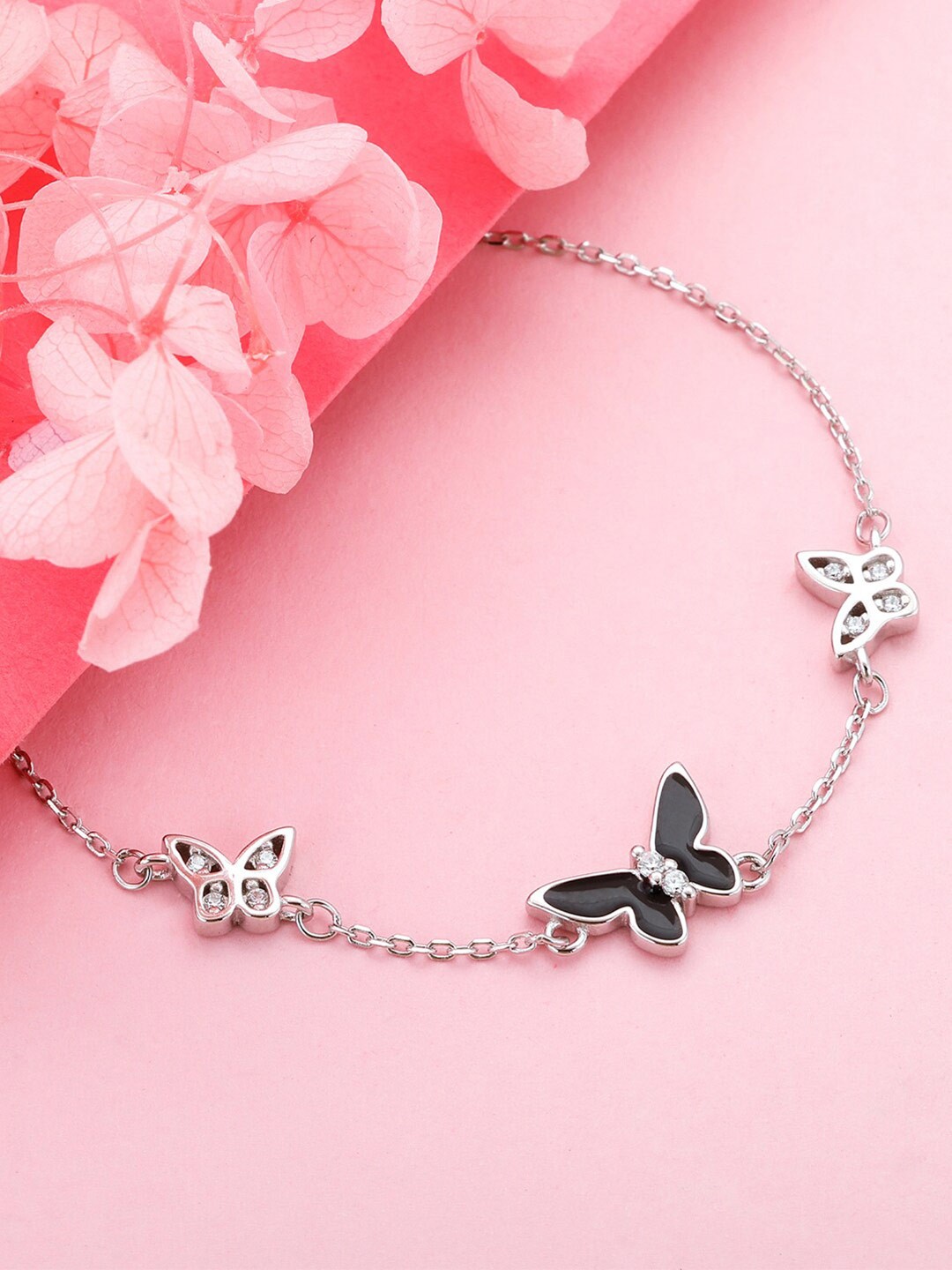 

GIVA Rhodium-Plated 925 Sterling Silver Butterflies Cubic Zirconia Link Bracelet
