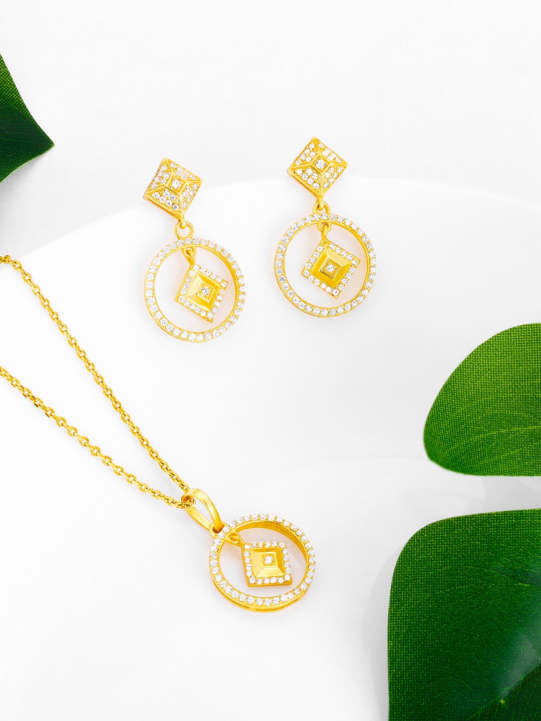 

GIVA 925 Sterling Silver Gold-Plated CZ-Studded & Beaded Jewellery Set