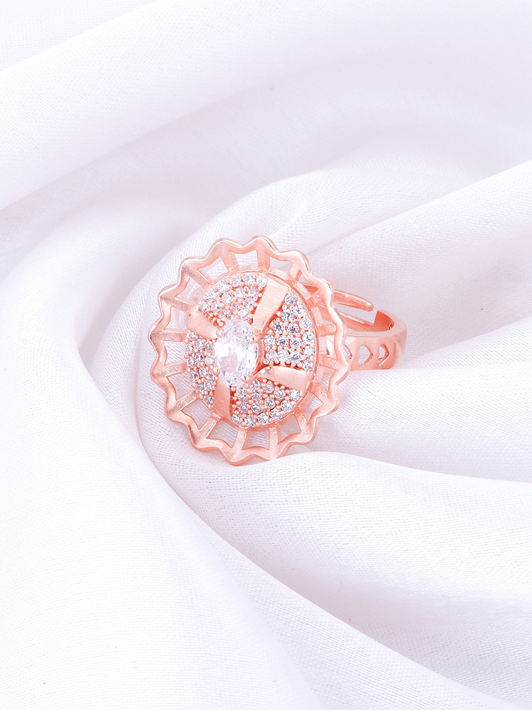 

GIVA Women 925 Sterling Silver Rose Gold Plated Stone-Studded Ring