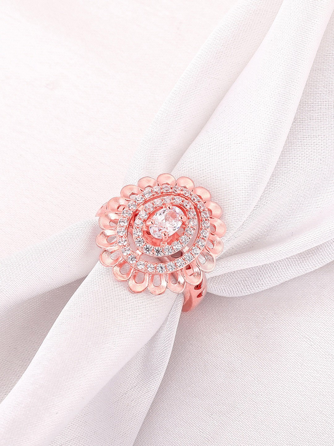 

GIVA 925 Sterling Silver Rose-Gold Plated CZ Studded Finger Ring