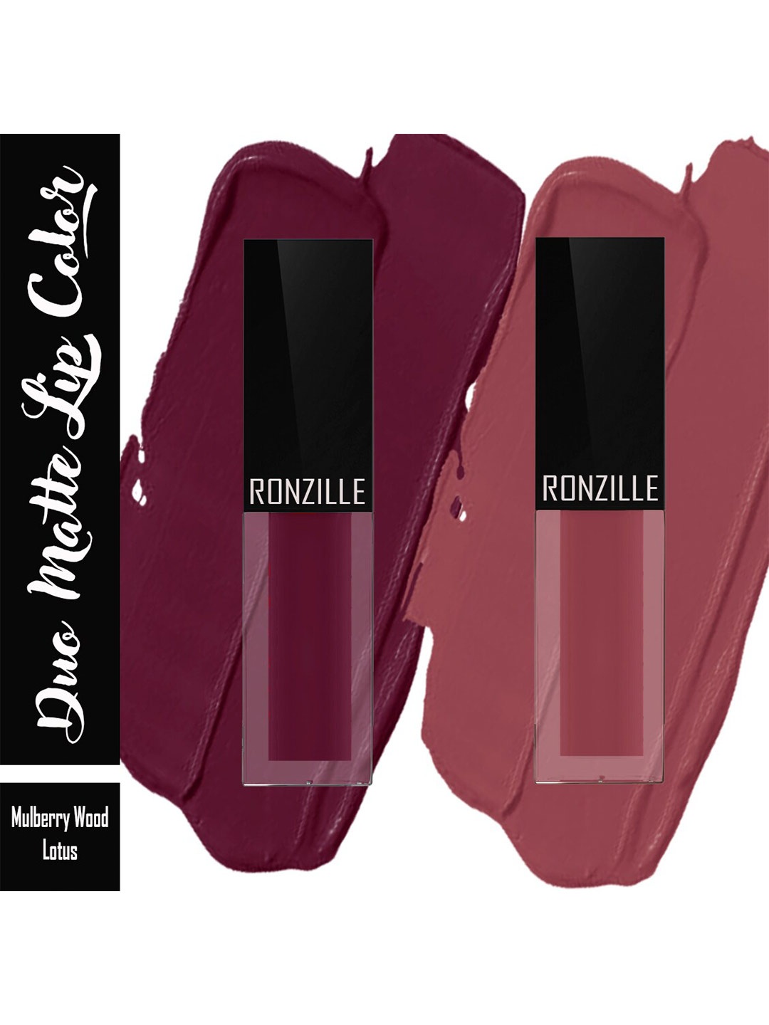 

Ronzille Duo Matte Liquid Lipstick 2.5ml Each - Mulberry Wood 08 & Lotus 03, Burgundy
