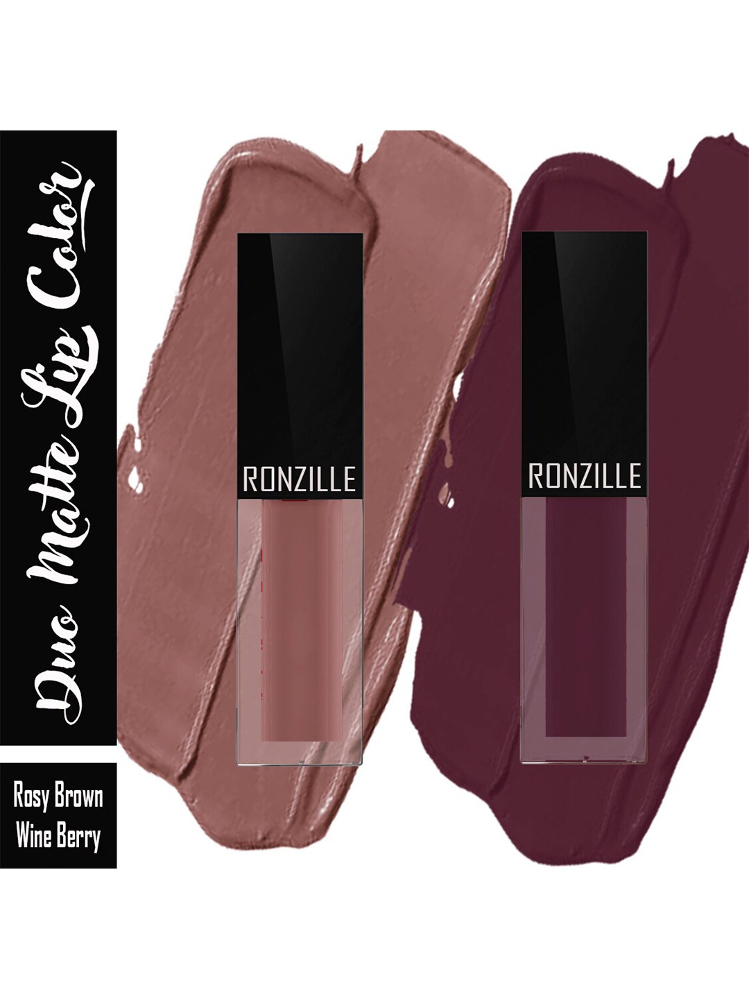 

Ronzille Duo Matte Liquid Lipstick 2.5ml Each - Rosy Brown 09 & Wine Berry 12, Burgundy