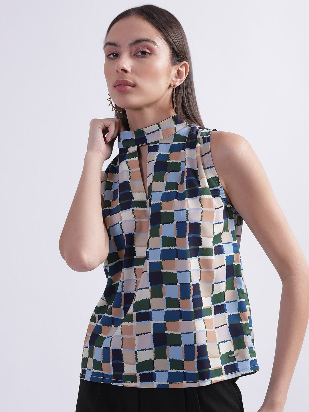 

ELLE Geometric Printed Seeveless Top, Blue