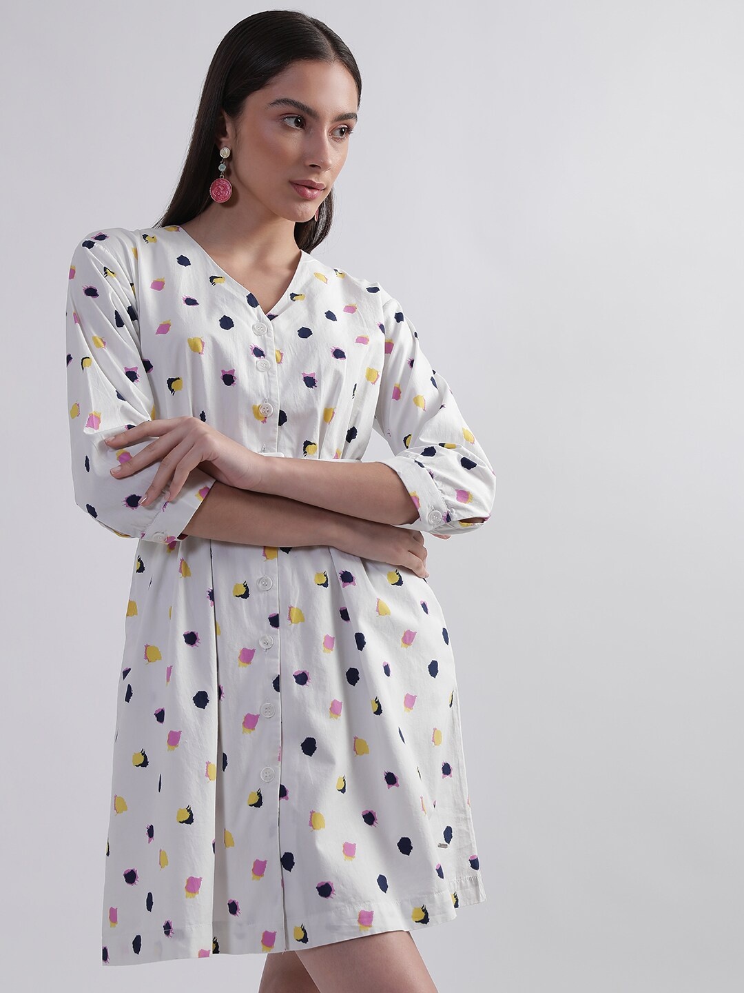 

ELLE V-Neck Floral Print Fit & Flare Dress, Multi