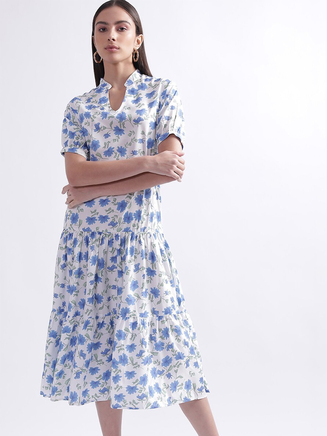 

ELLE Floral Print Fit & Flare Midi Dress, White