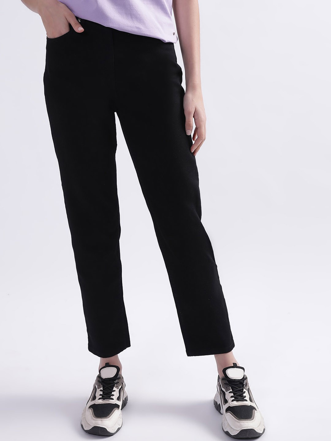 

ELLE Women High-Rise Stretchable Cotton Jeans, Black