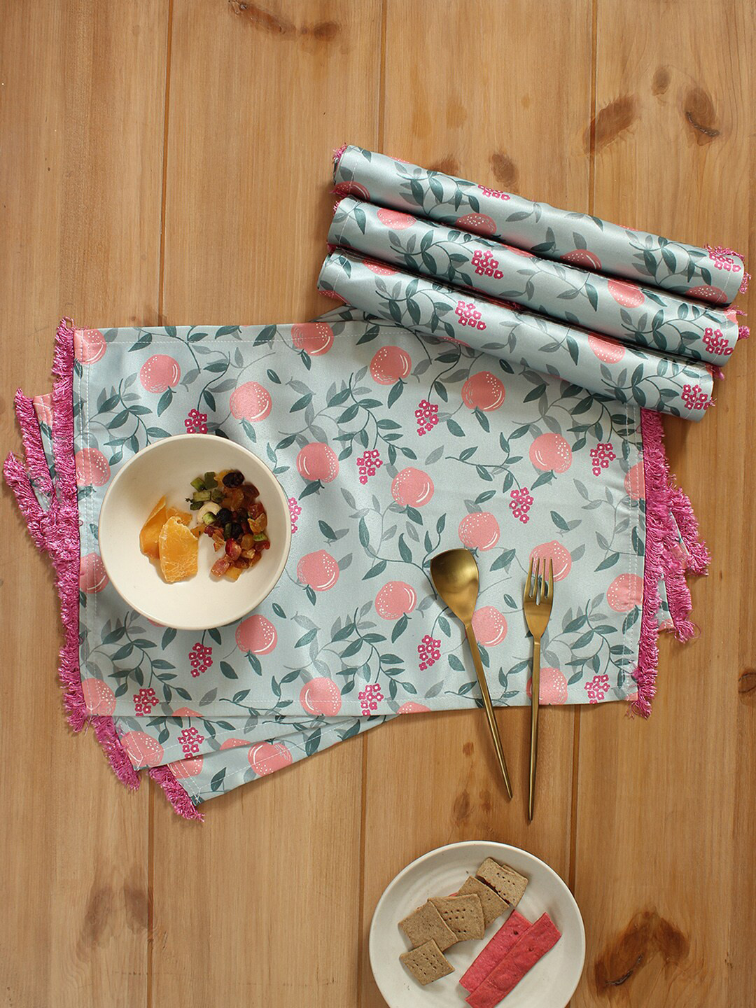 

House This Khubaani Pink & Green 6-Pieces Floral Printed Table Placemat