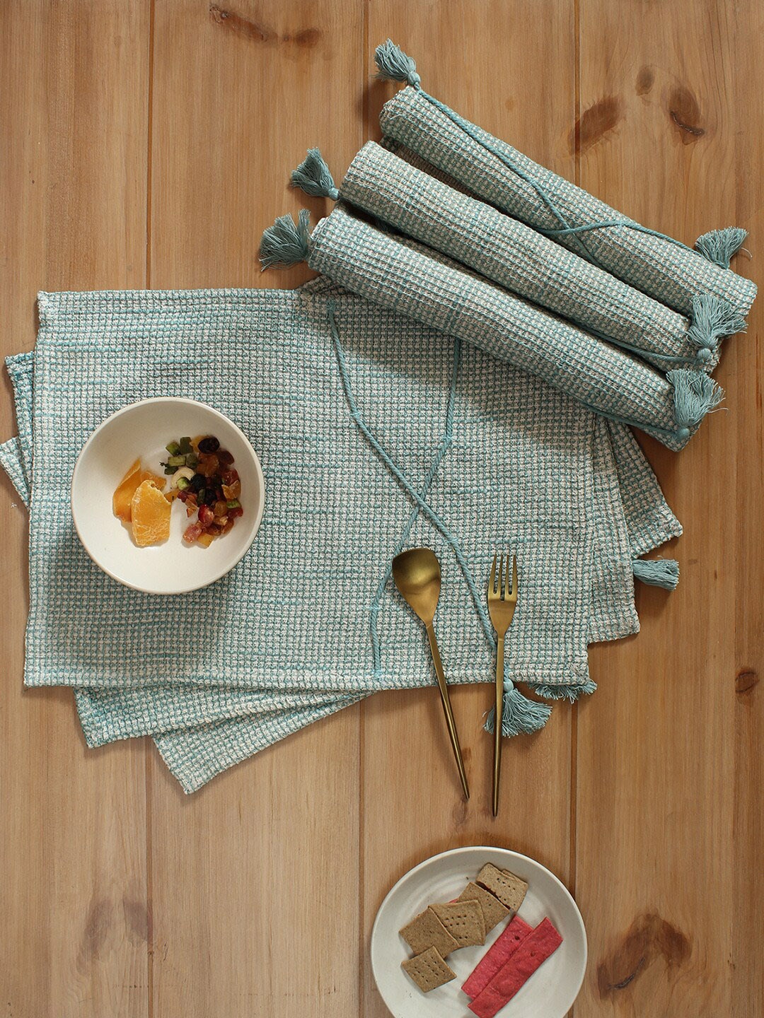 

House This Raalhu Blue 6 Pieces Cotton Table Placemats