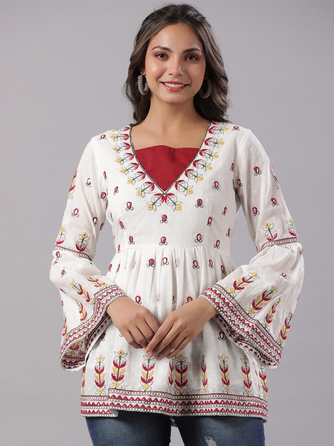 

Juniper Red & White Embroidered Cotton Dobby Tunic