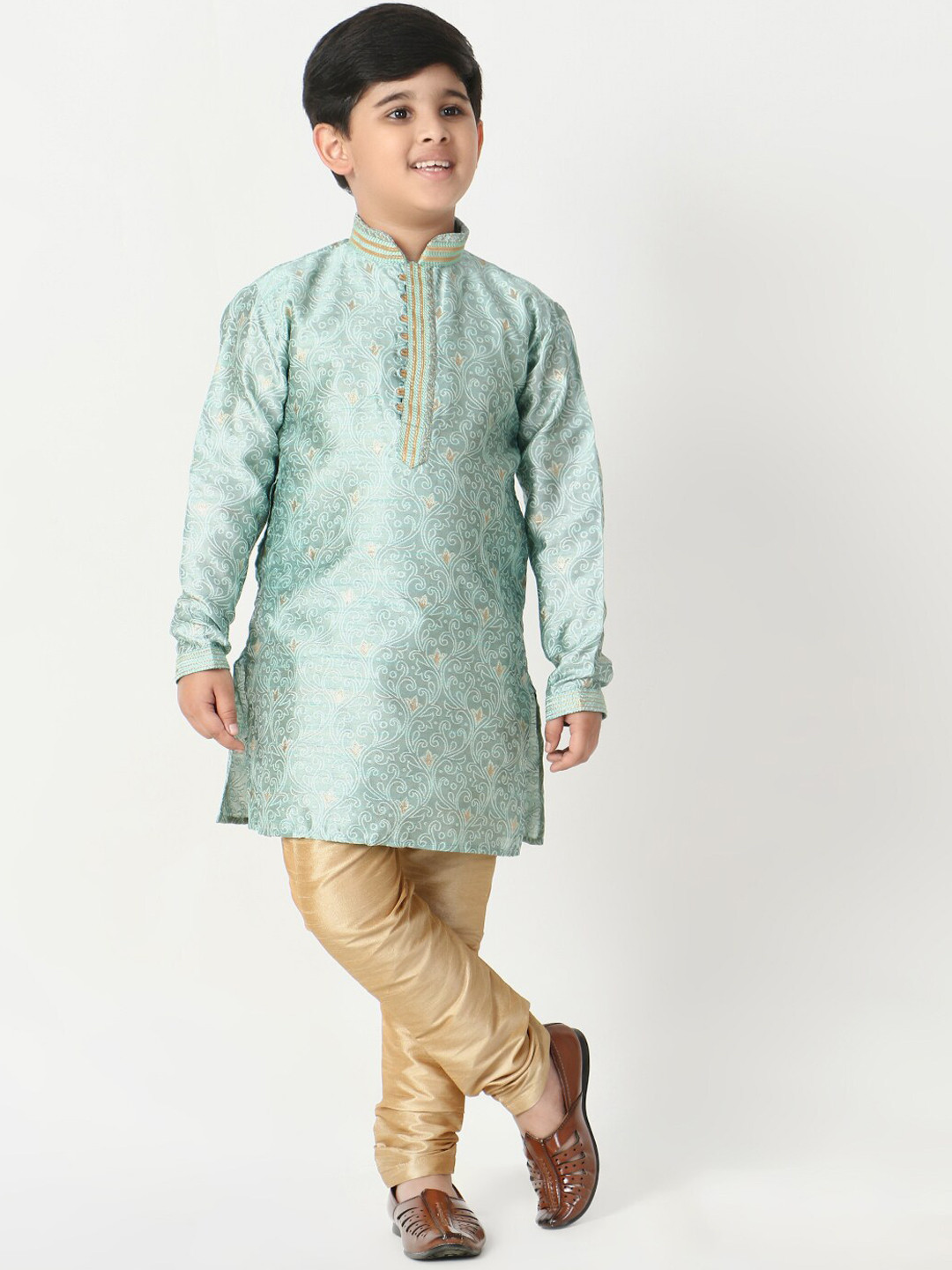 

Pro-Ethic STYLE DEVELOPER Boys Ethnic Motifs Printed Thread Work Kurta with Pyjamas, Blue