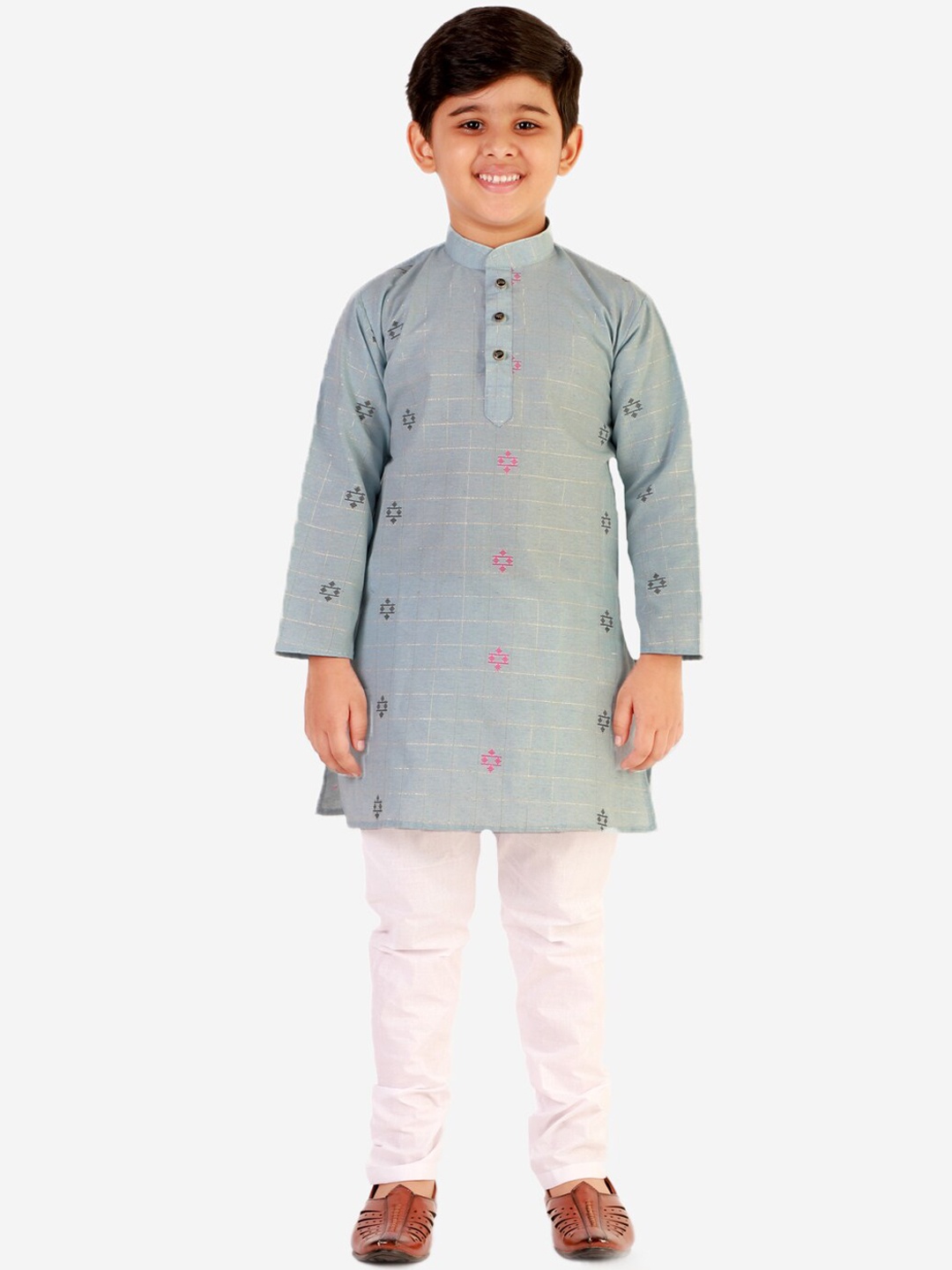 

Pro-Ethic STYLE DEVELOPER Boys Mandarin Collar Checked Kurta with Pyjamas, Blue