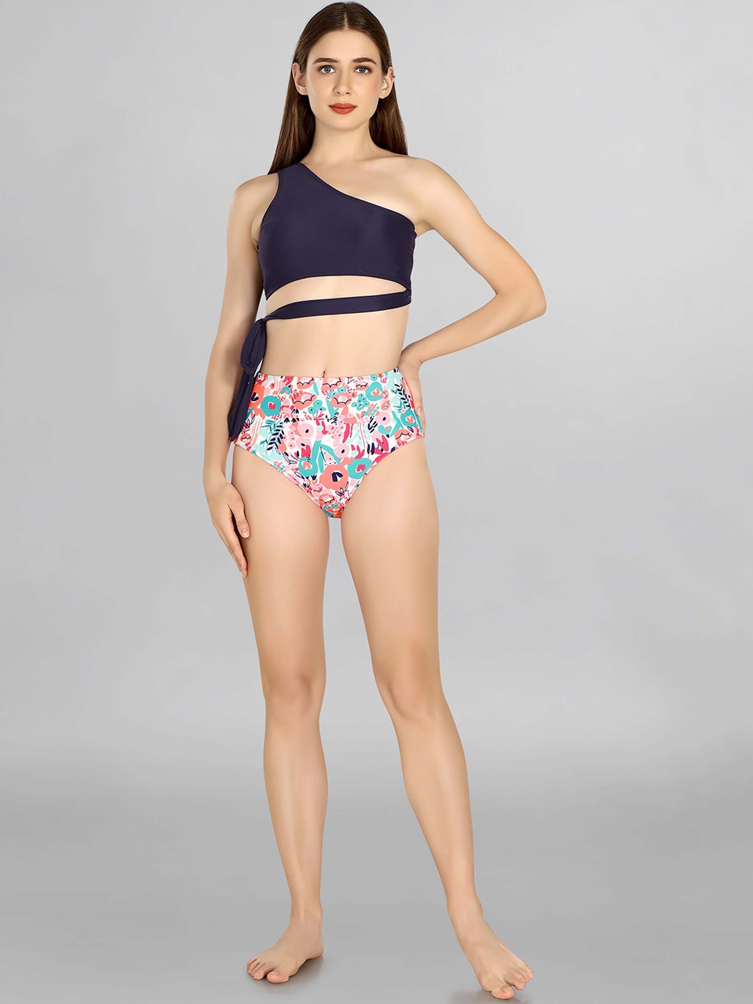

Addery Printed One Shoulder Swim Bikini Set, Navy blue