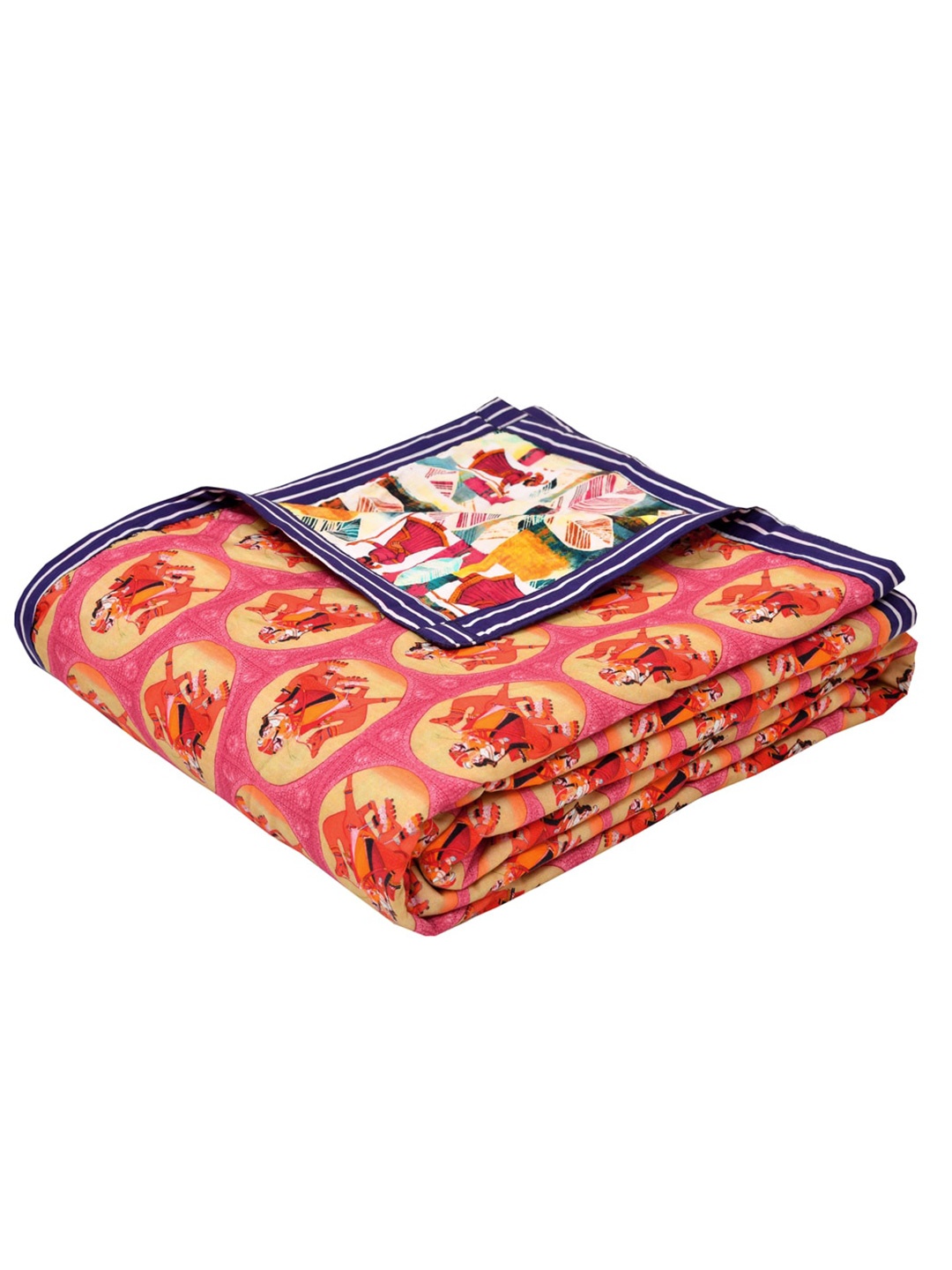 

EverHOME Sara Pink & Blue Ethnic Motifs AC Room 120 GSM Single Bed Dohar