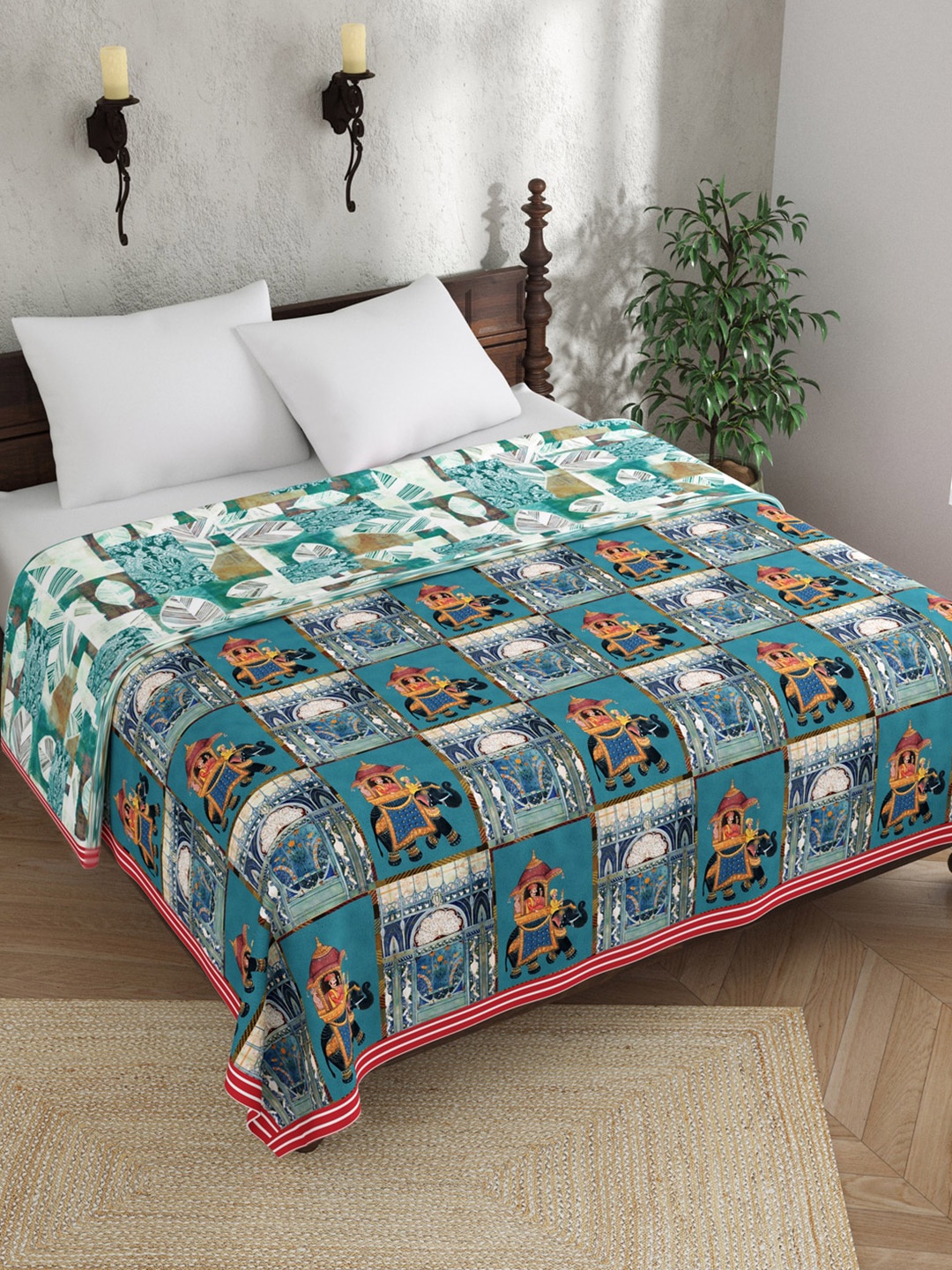 

EverHOME Sara Turquoise Blue Ethnic Motifs AC Room 120 GSM Cotton Double Bed Dohar