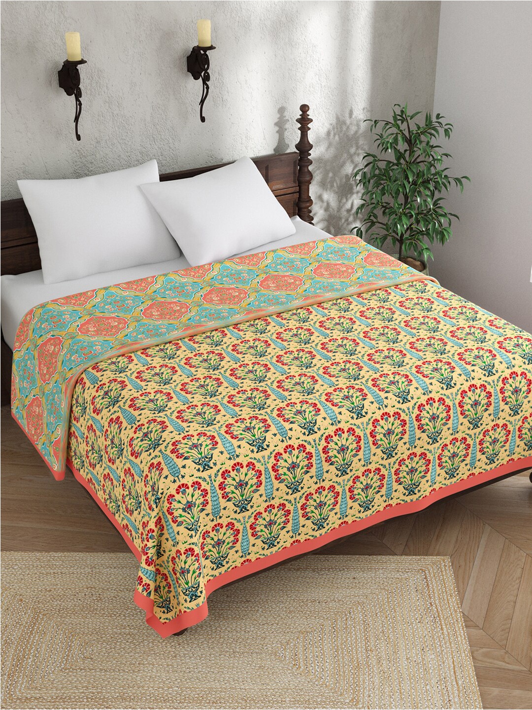 

EverHOME Yuvika Yellow & Orange Ethnic Motifs AC Room 120 GSM Cotton Double Bed Dohar