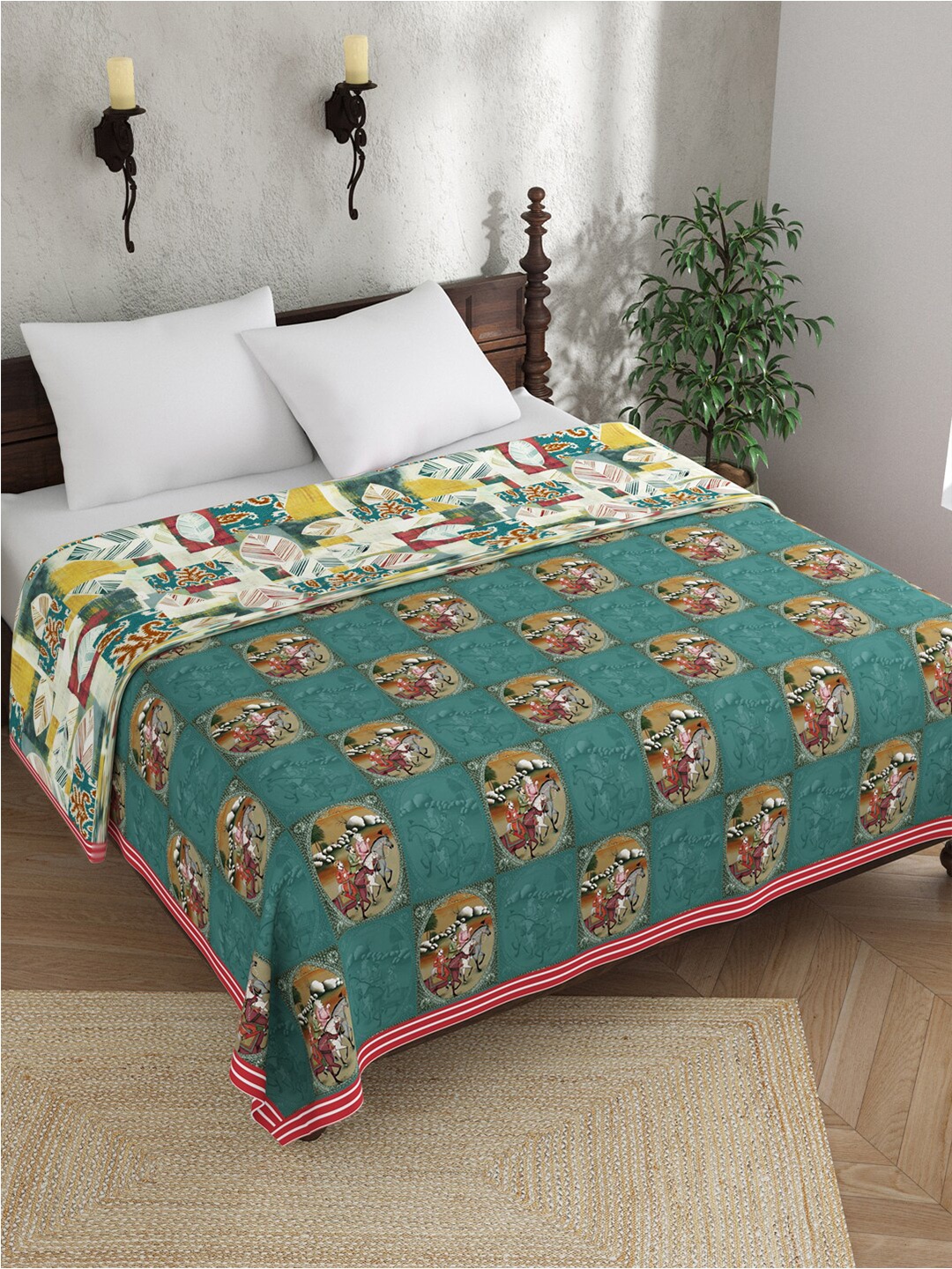 

EverHOME Sara Teal & Red Ethnic Motifs AC Room 120 GSM Cotton Double Bed Dohar