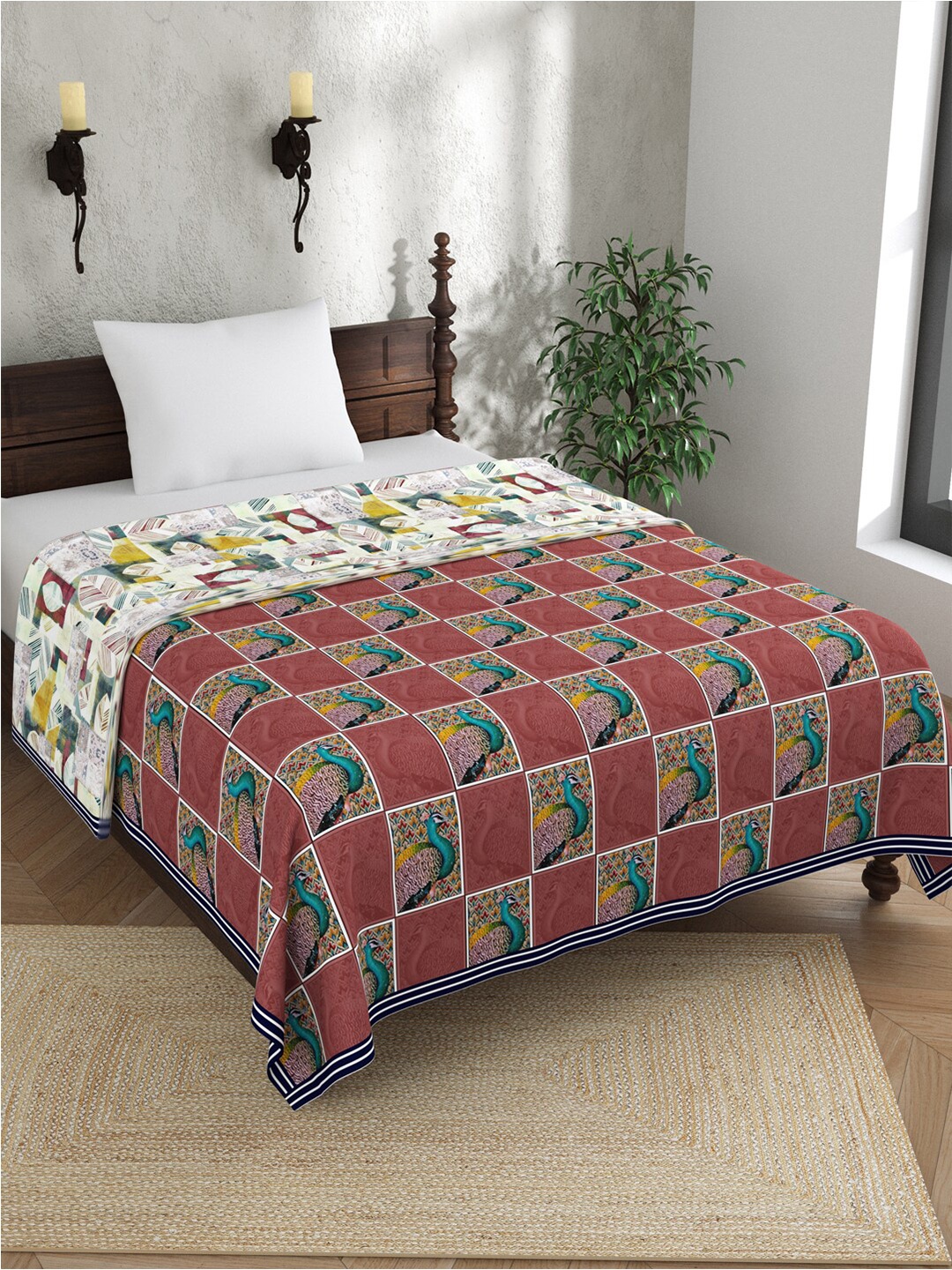 

EverHOME Sara Red & White Ethnic Motifs AC Room 120 GSM Single Bed Dohar