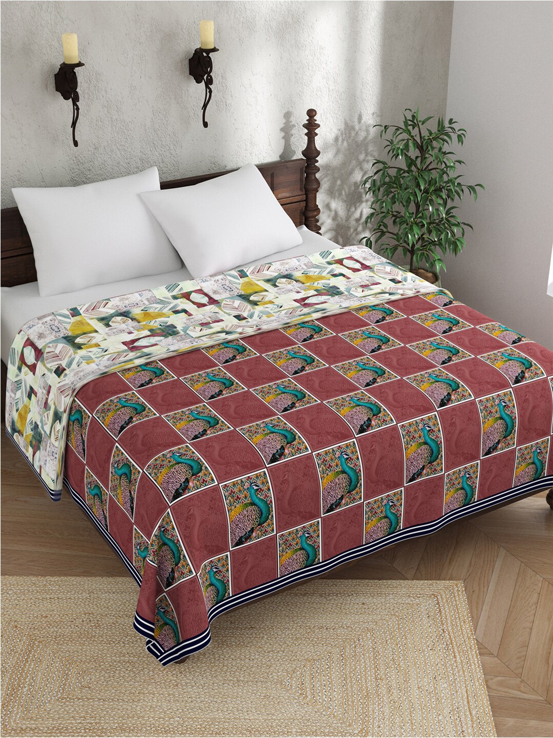 

EverHOME Sara Red & White Ethnic Motifs AC Room 120 GSM Cotton Double Bed Dohar