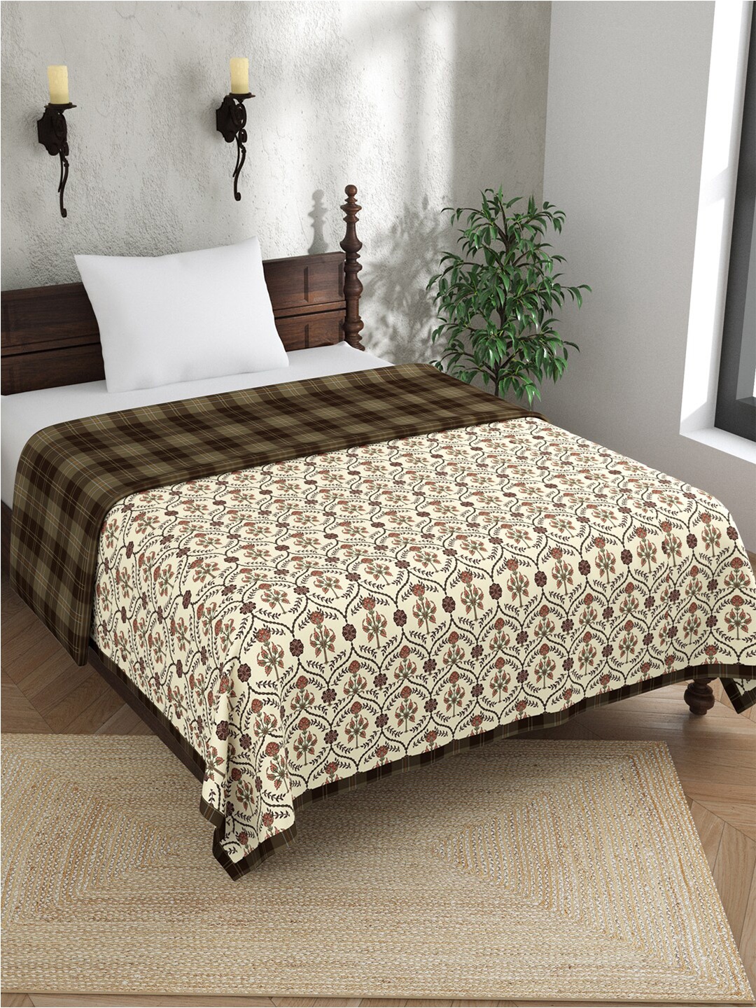 

EverHOME Yuvika Brown & Beige Ethnic Motifs AC Room 120 GSM Cotton Single Bed Dohar