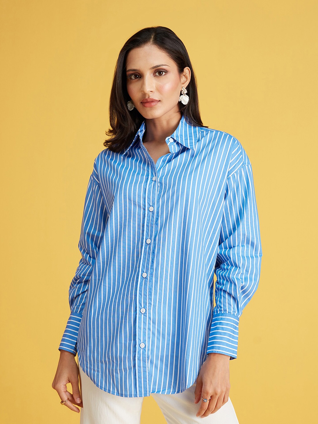 

20Dresses Blue Striped Pure Cotton Casual Shirt