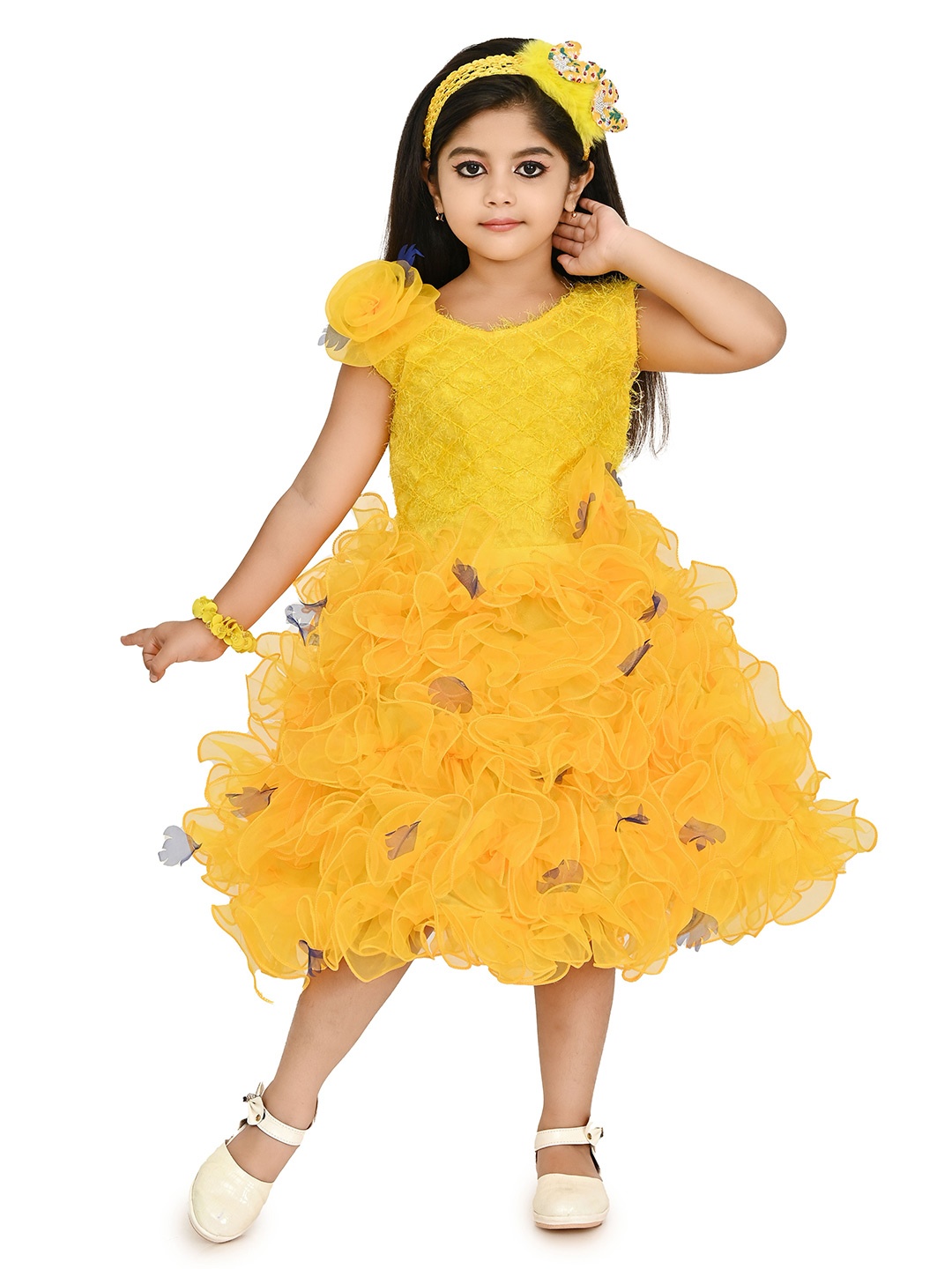 

carrydreams Girls Net Fit & Flare Dress, Yellow