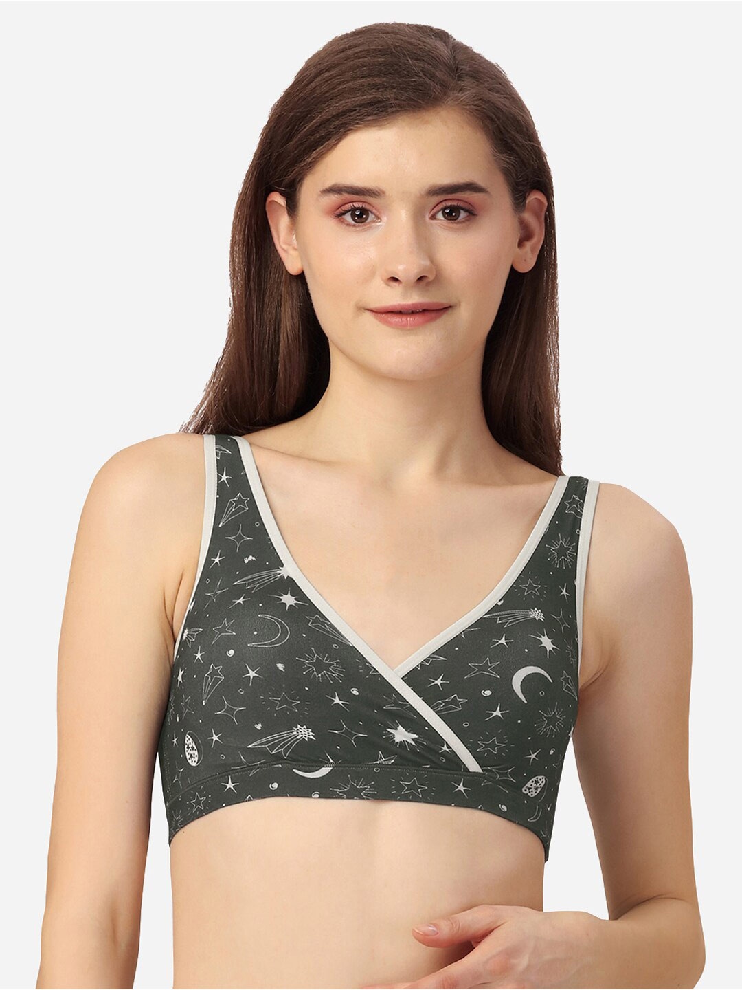 

Soie Non Padded Non Wired Printed Lounge Bra with Removable Cups, Grey
