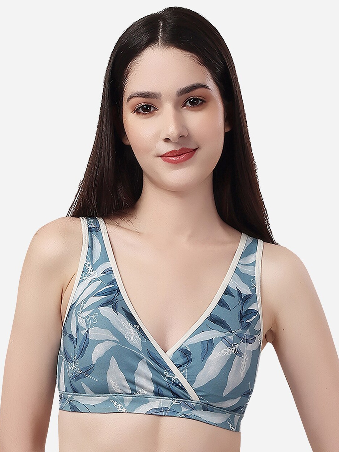 

SOIE Non Padded Non Wired Printed Lounge Bra with Removable Cups, Blue