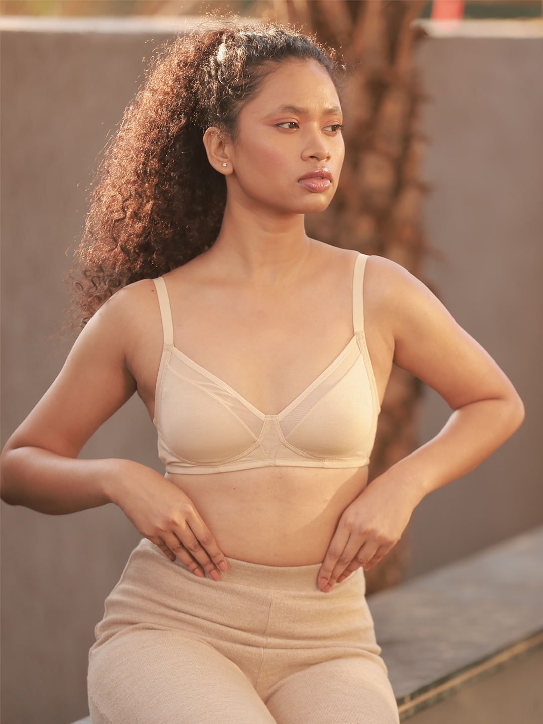 

Soie Non Padded Non Wired Medium Coverage Cotton Spandex Bra, Nude