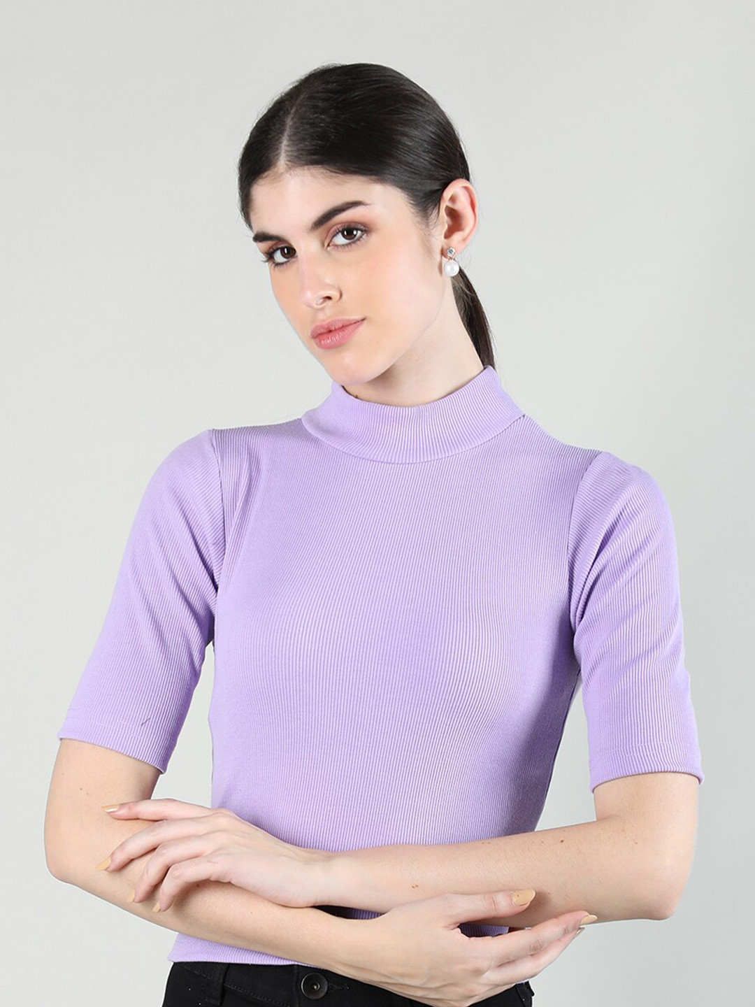 

KEPA High Neck Short Sleeves Fitted Top, Lavender