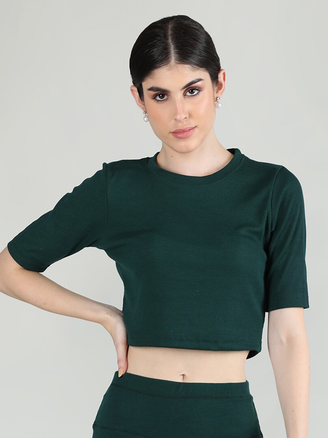 

KEPA High Neck Cotton Fitted Crop Top, Green