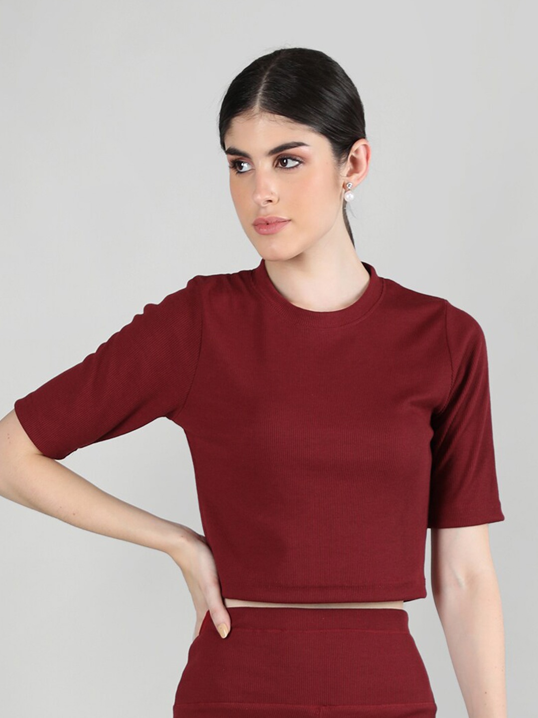 

KEPA Ribbed Cotton Crop Top, Maroon