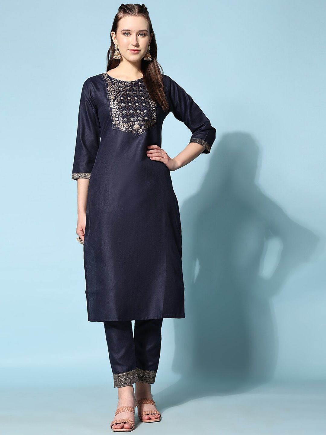 

Ziva Fashion Yoke Design Kurta With Trousers & Dupatta, Navy blue
