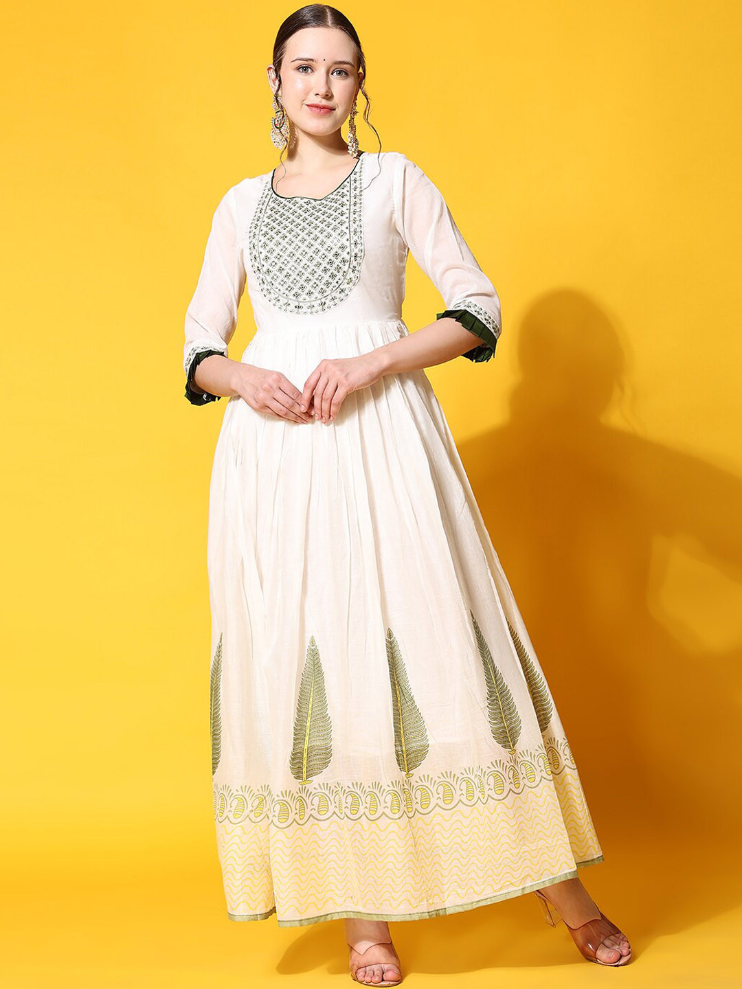 

Ziva Fashion Ethnic Motifs Printed Mirror Work Kurta With Trousers & Dupatta, Beige
