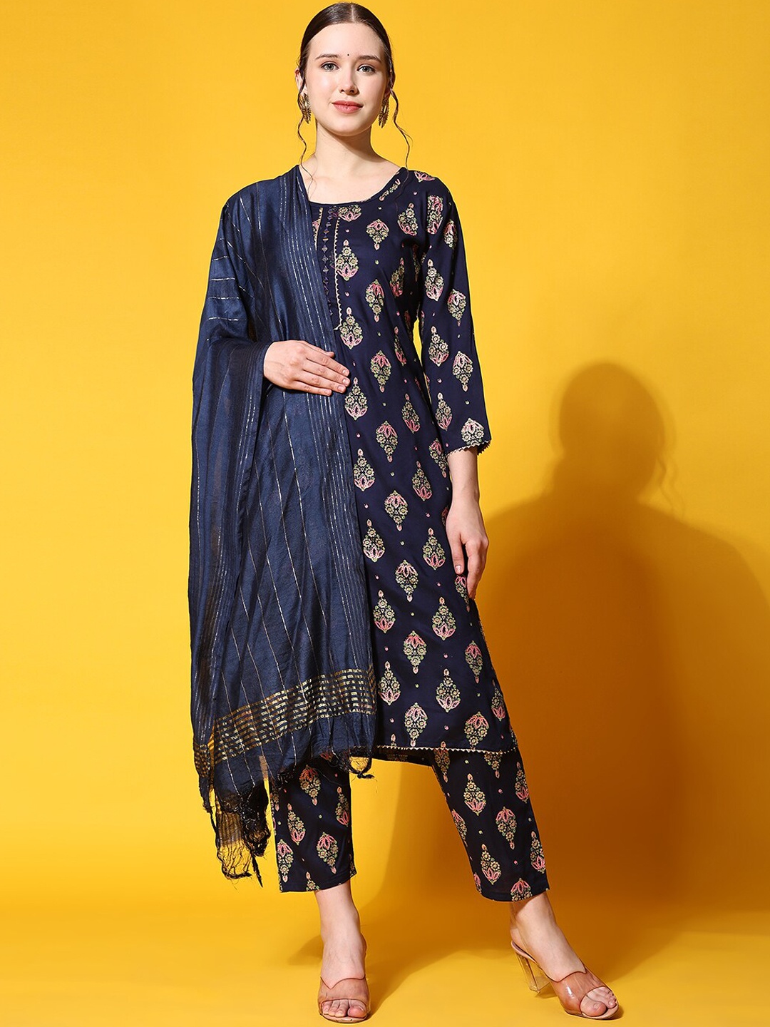 

Ziva Fashion Floral Printed Kurta With Trousers & Dupatta, Navy blue