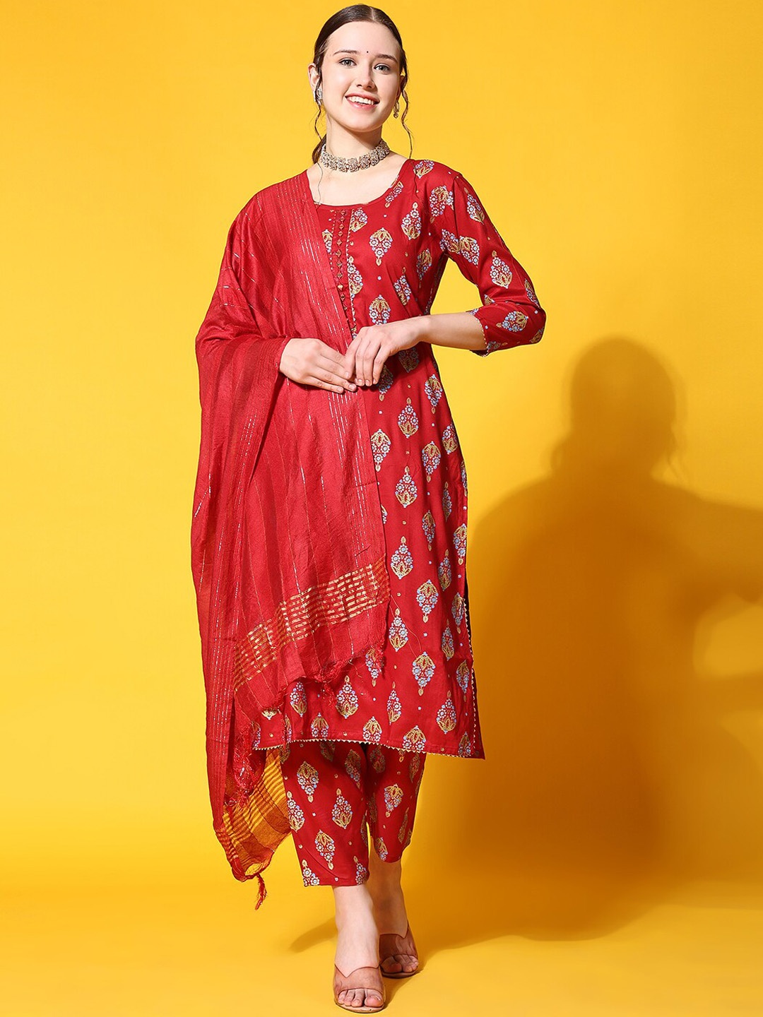 

Ziva Fashion Ethnic Motifs Printed Kurta With Trousers & With Dupatta, Maroon