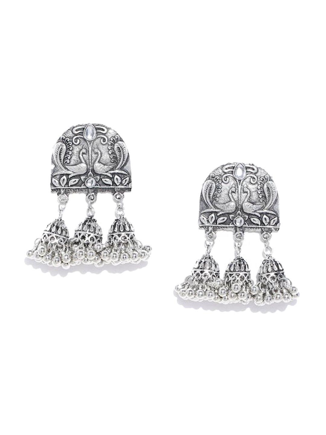 

Infuzze Silver-Plated Contemporary Jhumkas Earrings