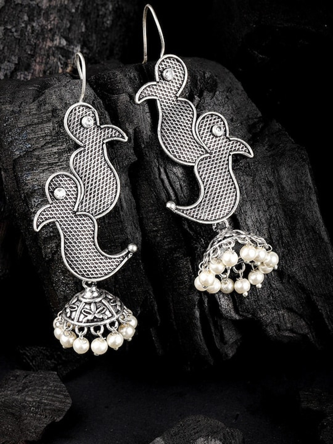 

Infuzze Silver-Plated Contemporary Jhumkas Earrings
