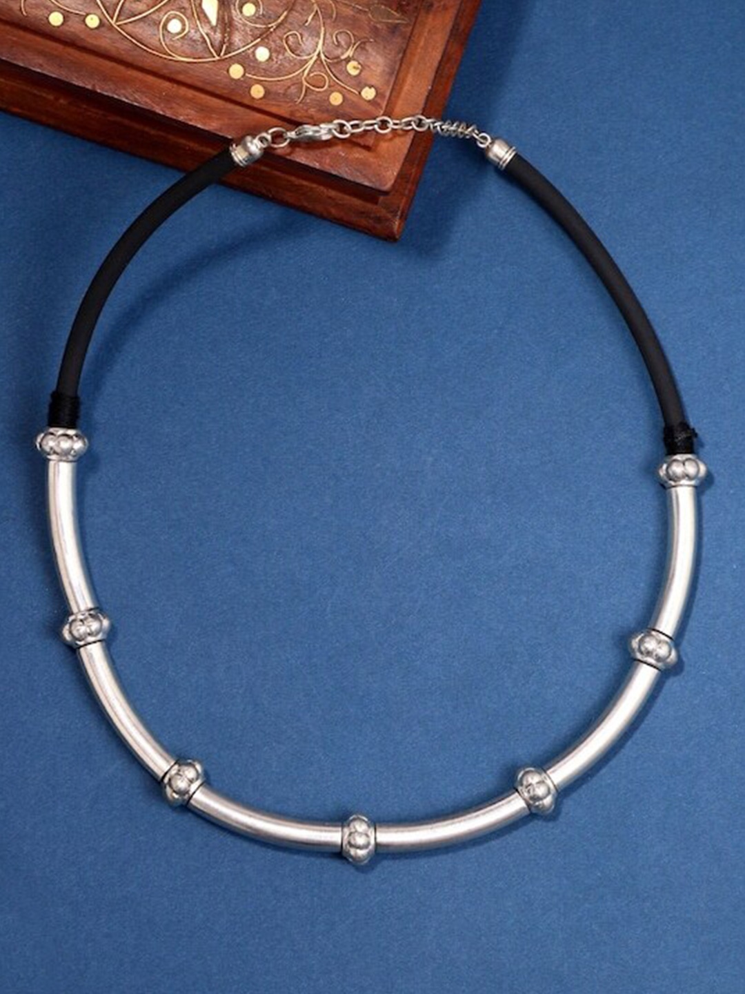 

Infuzze Silver-Plated Brass Oxidised Necklace