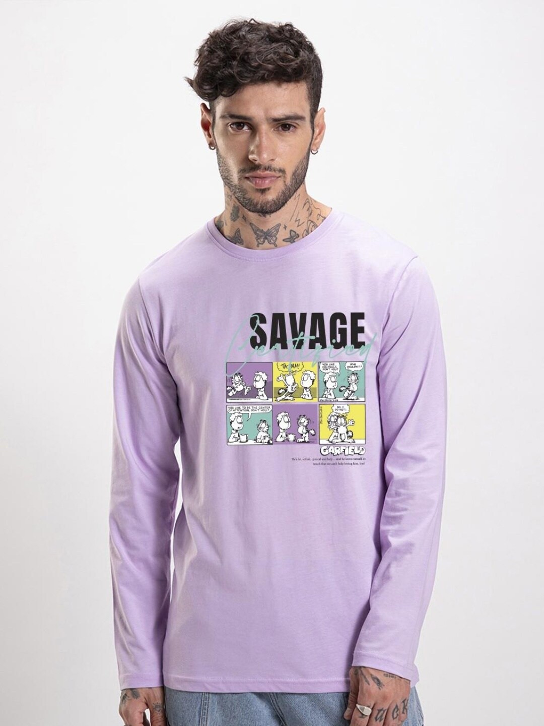 

Bewakoof x OFFICIAL GARFIELD MERCHANDISE Savage Certified Graphic Printed T-shirt, Lavender