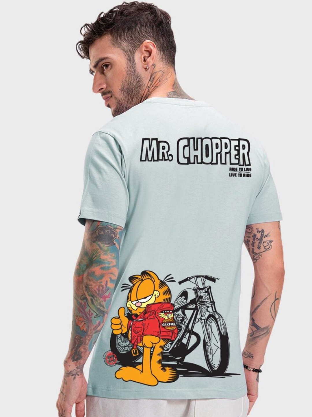 

Bewakoof Official Garfield Merchandise Mr.Chopper Graphic Printed Cotton T-Shirt, Blue
