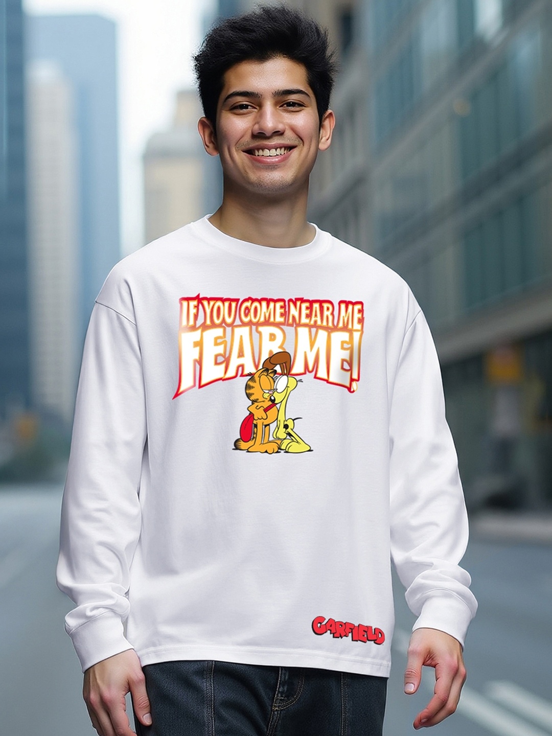 

Bewakoof X Garfield Printed Cotton Oversized Fit T-shirt, White