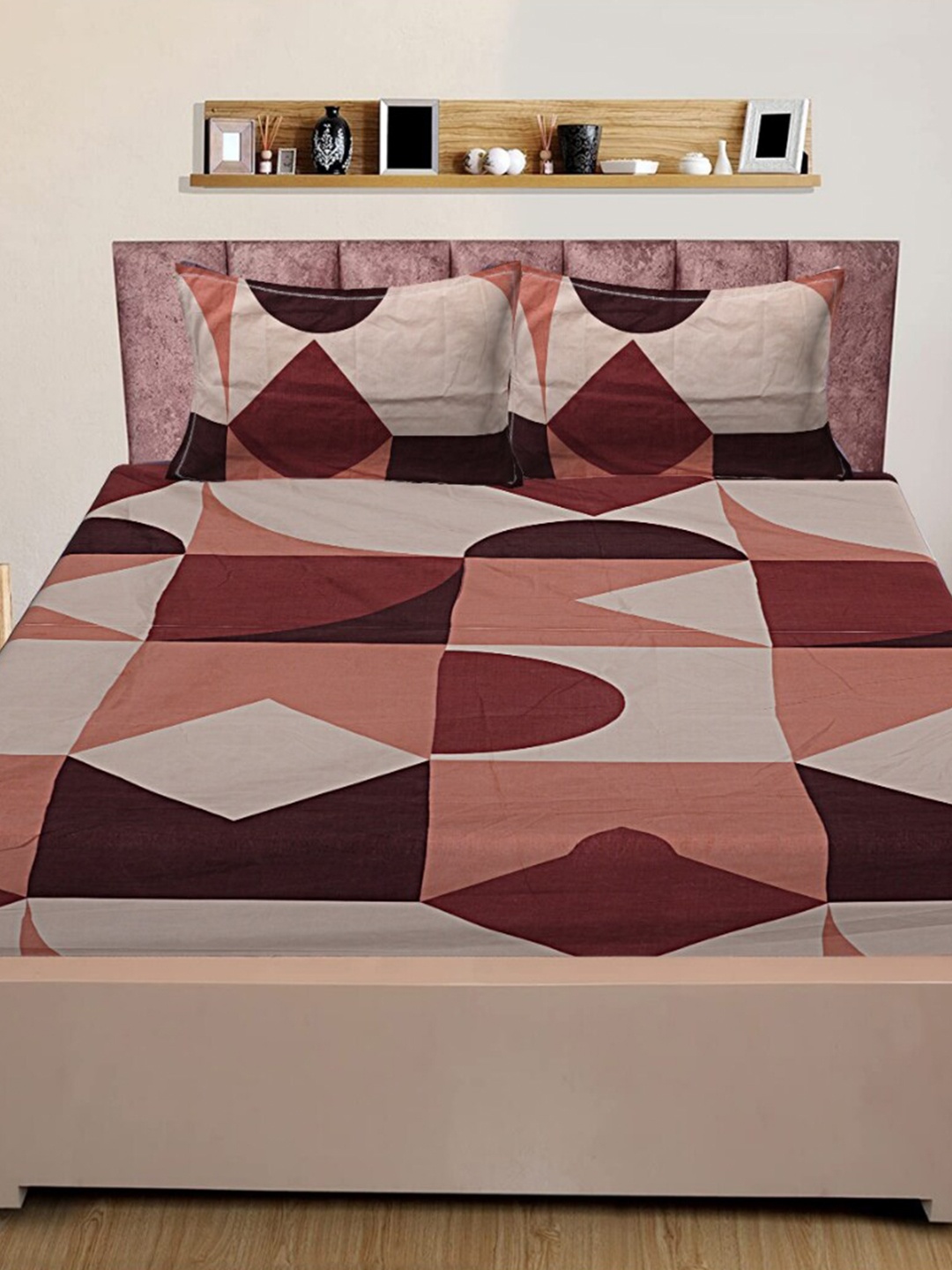 

INDHOME LIFE Brown Printed 210 TC Pure Cotton Fitted Queen Bedsheet & 2 Pillow Covers