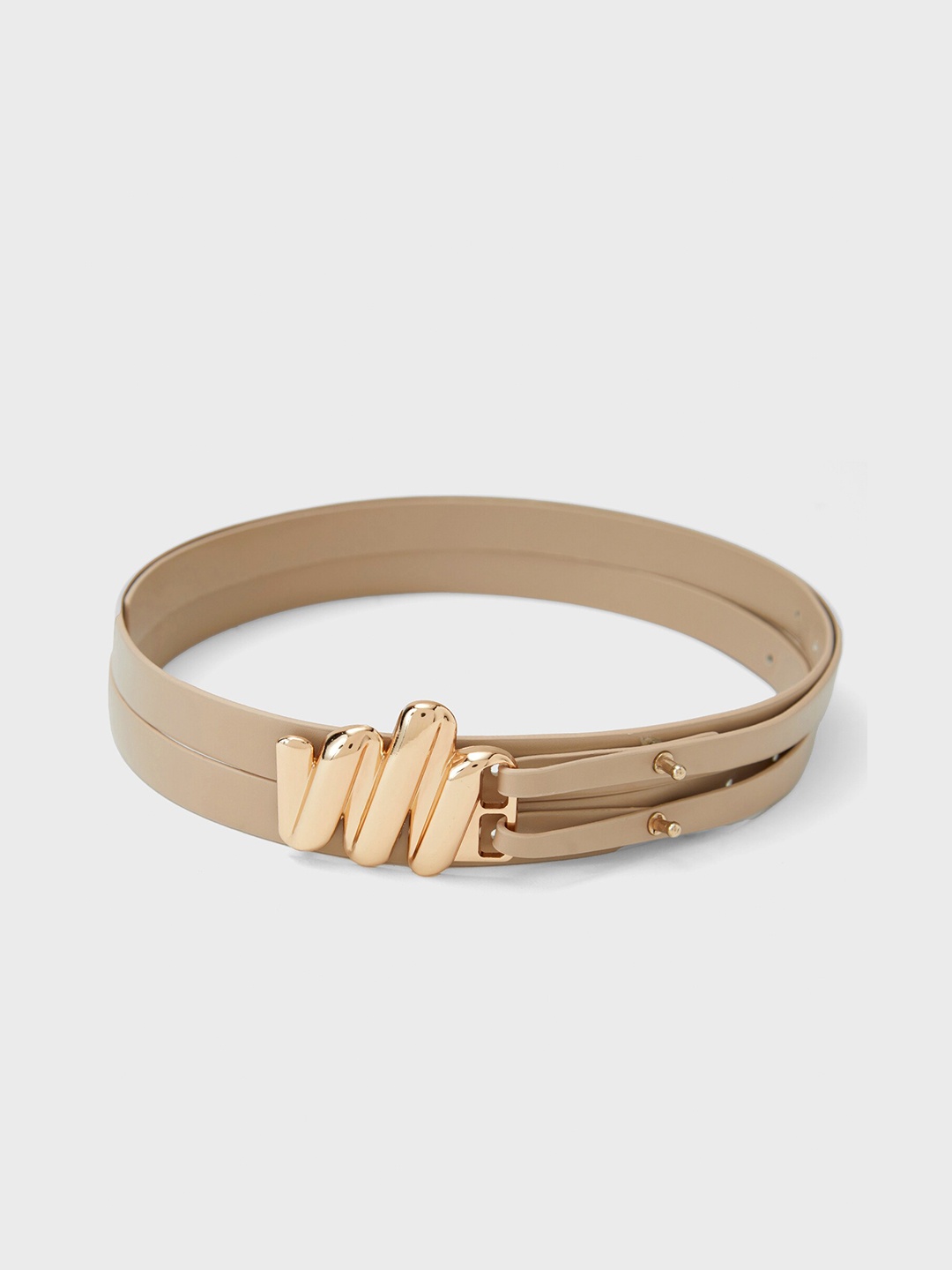 

20Dresses Women Beige PU Slim Belt With Push Pin Closure