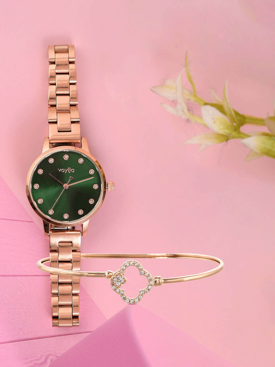 

Voylla Women Watch with Bracelet Gift Set 8905124498714, Gold
