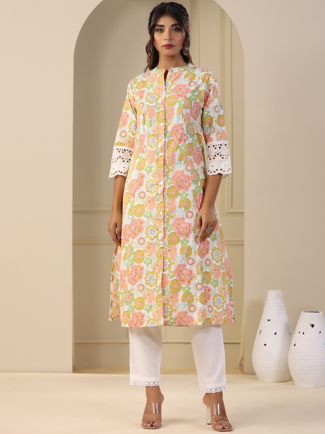 

Meena Bazaar Floral Printed Pure Cotton Kurta, Pink