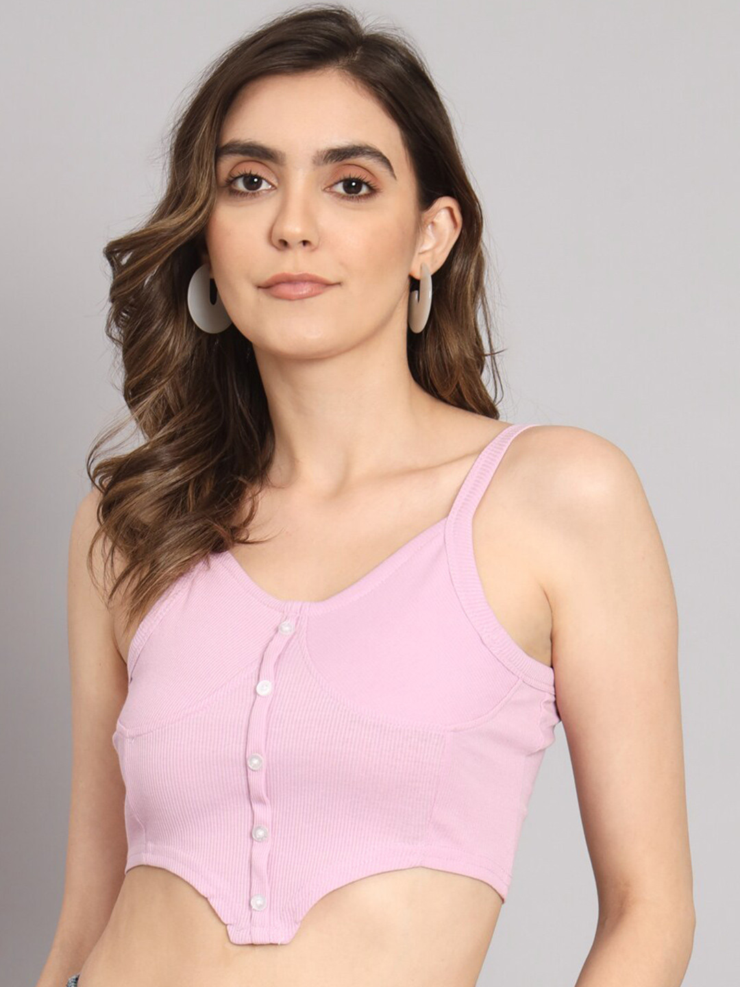 

BROOWL Button Down Strappy Bralette Crop Top, Purple