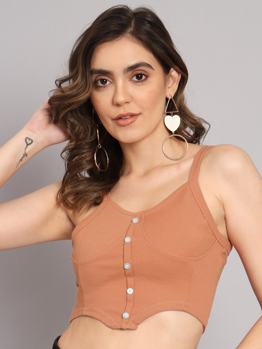 

BROOWL Shoulder Strapped Fitted Crop Top, Orange