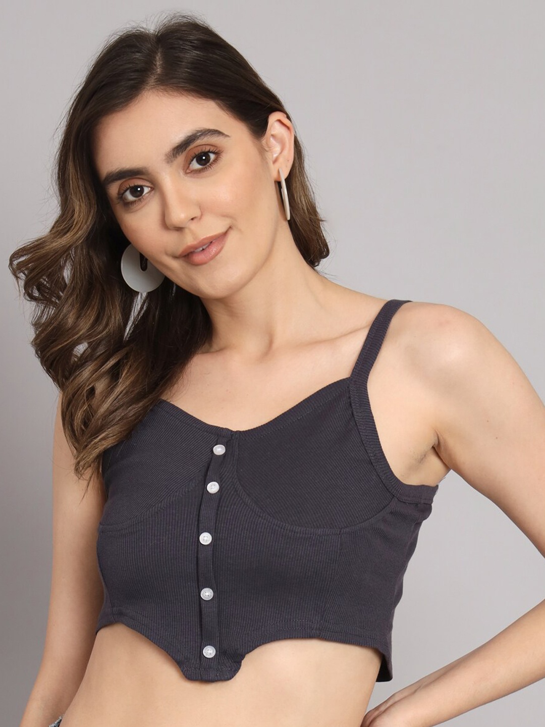 

BROOWL Shoulder Strapped Fitted Crop Top, Navy blue