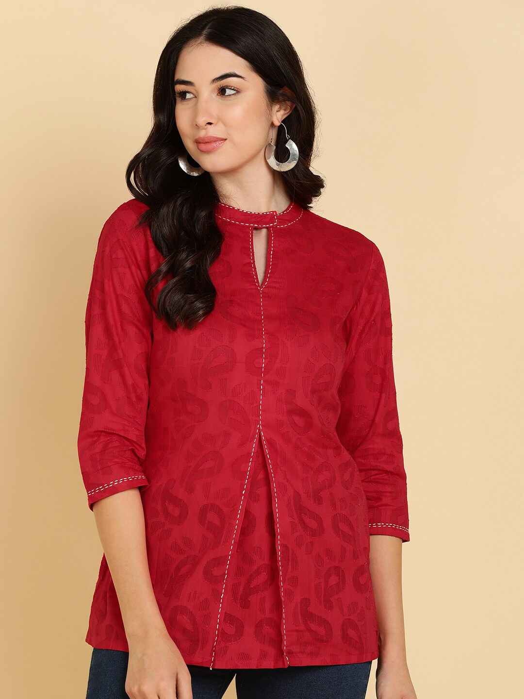 

MissKurti Printed Keyhole Neck Tunic, Maroon